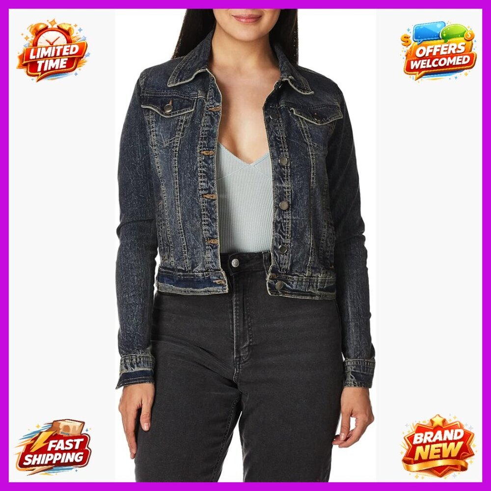 Relaxed Fit Denim Jacket with Stretch, Button Closure, Pockets